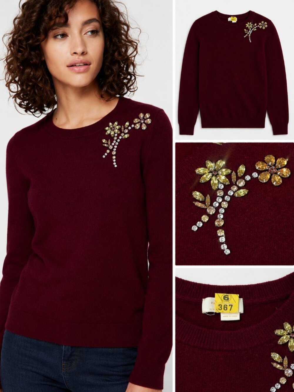 Kate Spade Deep Burgundy Sweater with Gold Embellishments